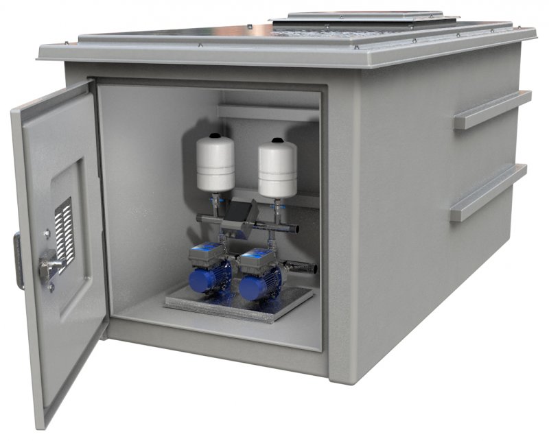 Purewater 4500 Litre GRP Pump Enclosure with built in tank and Twin pump 160L/Min Max 7500-4500